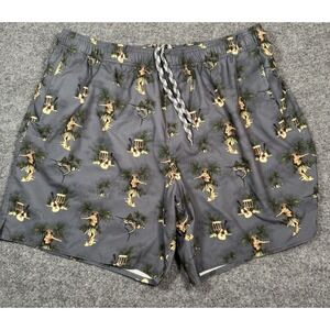 AFTCO Boat Bar Hula Girl Hawaiian 7" Swim Trunk Lined Mens XL Charcoal Gray